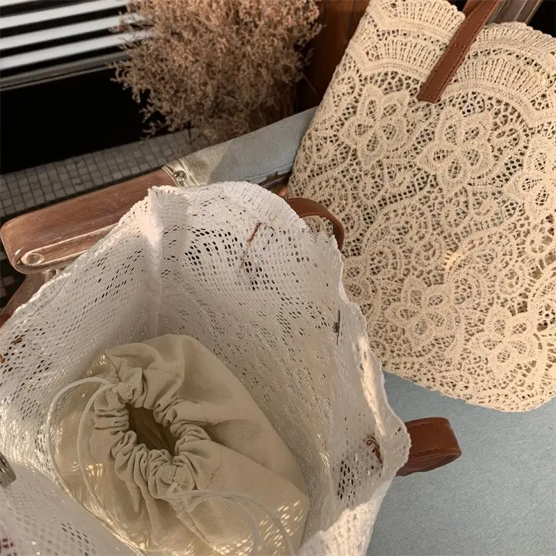 Tote Bag for Women Vintage Lace Designer Shoulder Bags Feminine Large Capacity Beach Bucket Bag Commute Handbag and Purse 2023