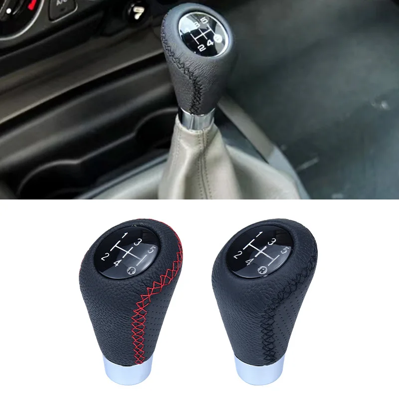 

5 6 Speed Universal Car Gear Shift Knob Gear Stick Sticker Manual Shifter Lever Black Red Line Stitche PU Leather