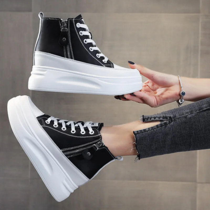 

Boots Women's Inside Height Small White Shoes Women's Thick Sole Zipper Cowhide Autumn and Winter 2022 New Platform Womens Boots