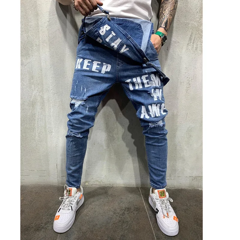 Fashion New Men's Pants Frayed Lettering Decoration Pencil Pants Clothing High Quality Blue Black Jeans Pantalones Hombre Urbano