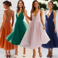 2022 summer fashion new style party suspender dresses european american a line sexy mesh elegant even dress bridesmaid skirt