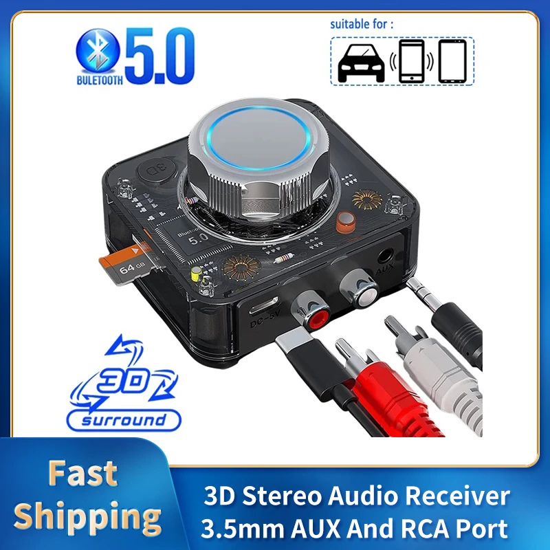 

Приемник Bluetooth 5,0 беспроводной аудиоадаптер для домашней стереосистемы потоковой музыки с 3,5 мм RCA/ LR аудио Поддержка TF карты