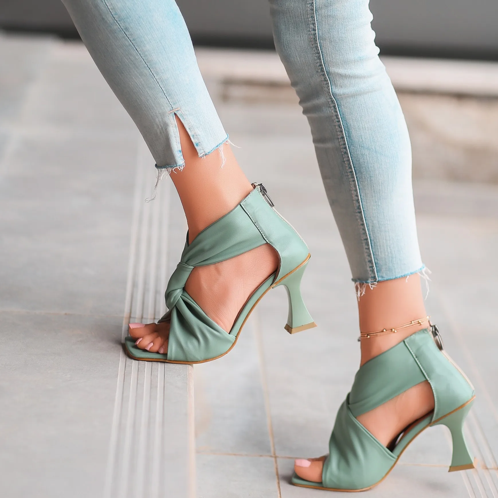 

BveA Store Fashion Summer Women 'S Sexy Casual Sandals Slippers Myem Mit Green Skin High-Heeled Shoes