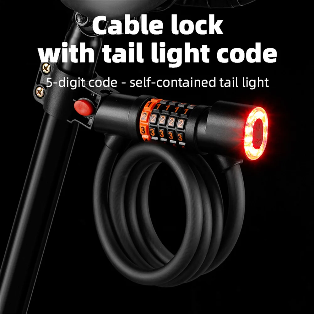 Lock Anti-theft 5 Digit Combination Password Security Lock With Led Light Mtb Road Bike Steel Cable Bicycle Lock