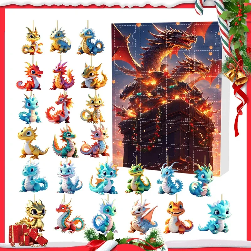 Рождественский адвент-календарь с драконом 24 дня отпуска Адвент-календарь 2D