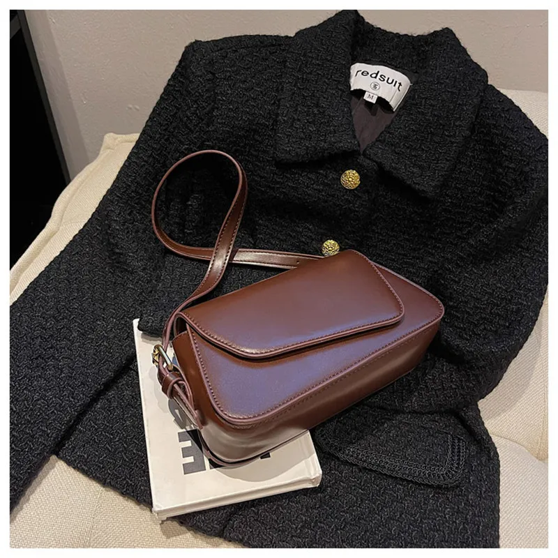 PU Leather Luxury Designer Lady Handbags Simple Fashion Crossbody Underarm Shoulder Tote Bags for Women Retro Small Square Bag