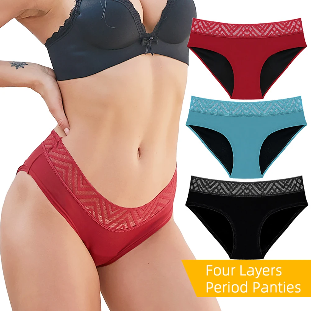 

Leakproof Women's Menstrual Panties Period Breathable Sexy Lace Lingerie Physiological Underpants 4 Layers Briefs Dropshipping