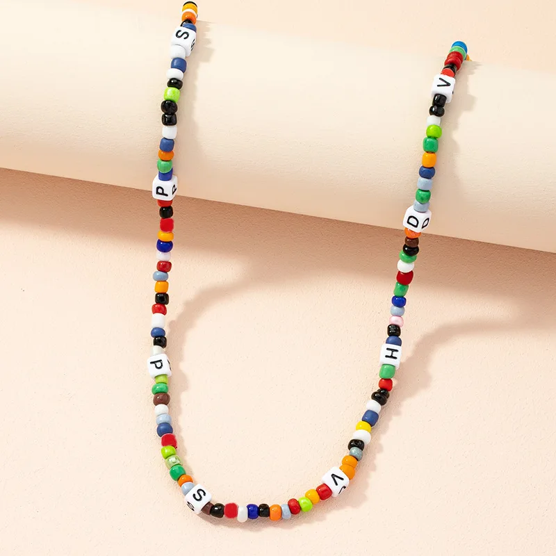 

JCYMONG 2022 New Bohemian Colorful Acrylic Beads Necklace For Women Fashion Heart Letter Choker Necklaces Female Pottery Jewelry