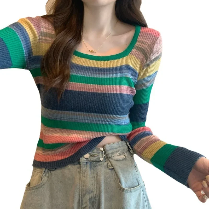 Осень/зима 2023 новый стиль корейская версия милая пряная футболка с квадратным