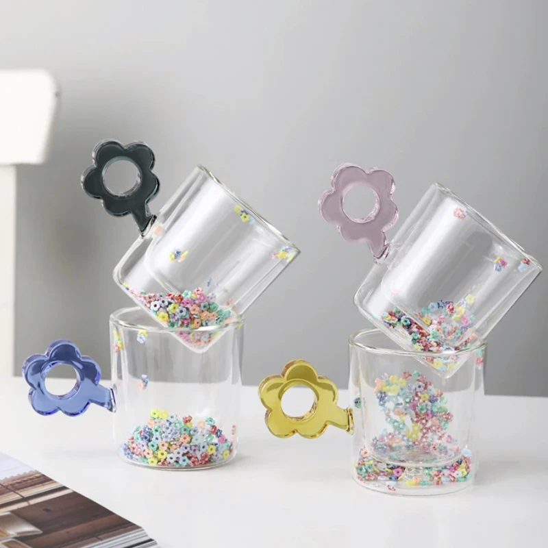 

250 мл в наличии, стеклянная кружка для напитков, кофе, цветов с переливающимися стенками, стеклянная посуда для девушек