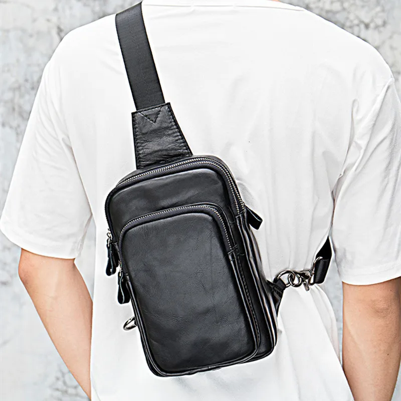 New Genuine Leather Crossbody Bags For Men High Quality Chest Bag Large Capacity Sling Bag Male Business Strap Shoulder Bag