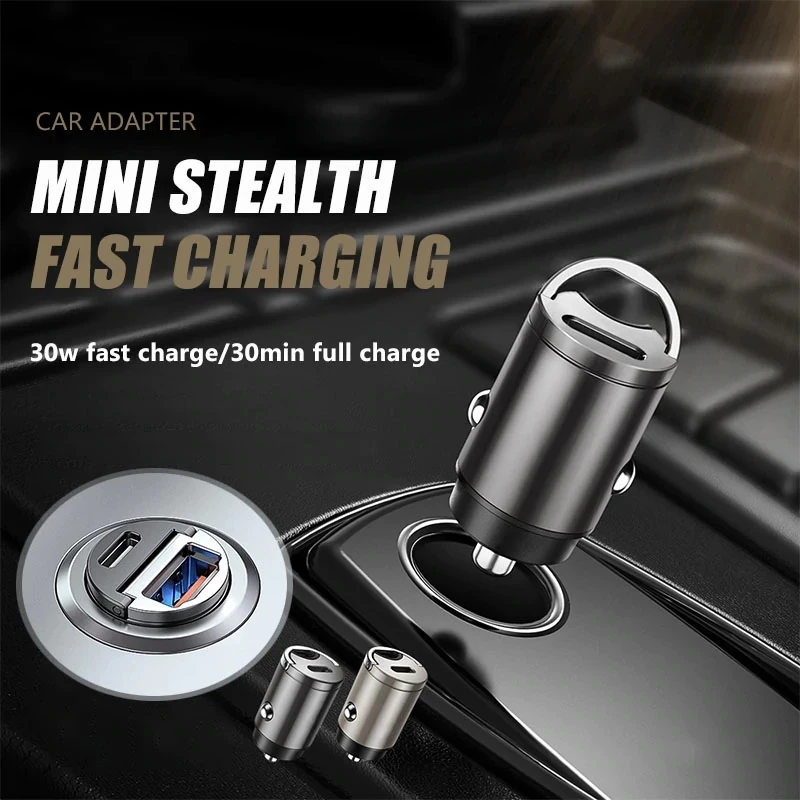 Фото Автомобильное зарядное устройство Mini Stealth адаптер QC 4 0 3 быстрая зарядка Тип C PD 30 Автомобильное зарядное устройство Mini Stealth адаптер QC 4 0 3 быстрая зарядка Тип C PD 30