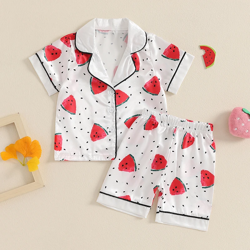Детский летний пижамный комплект из 2 предметов для девочек рубашка с короткими
