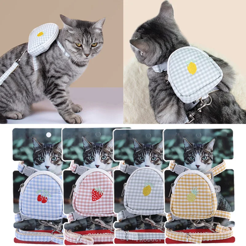 

Cat Chest Back Harness Puppy Backpack Cat Leash Embroidery Pet Self Bag I-shaped Anti-breakaway Adjustable Pet Accessories