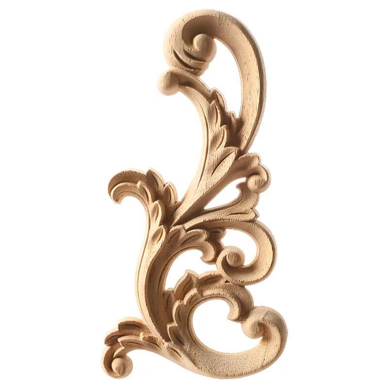 1Pc Chinese Carving Solid Wood Appliques For Furniture Cabinet Unpainted Wooden Mouldings Decal Vintage Home Decor Decorative images - 6