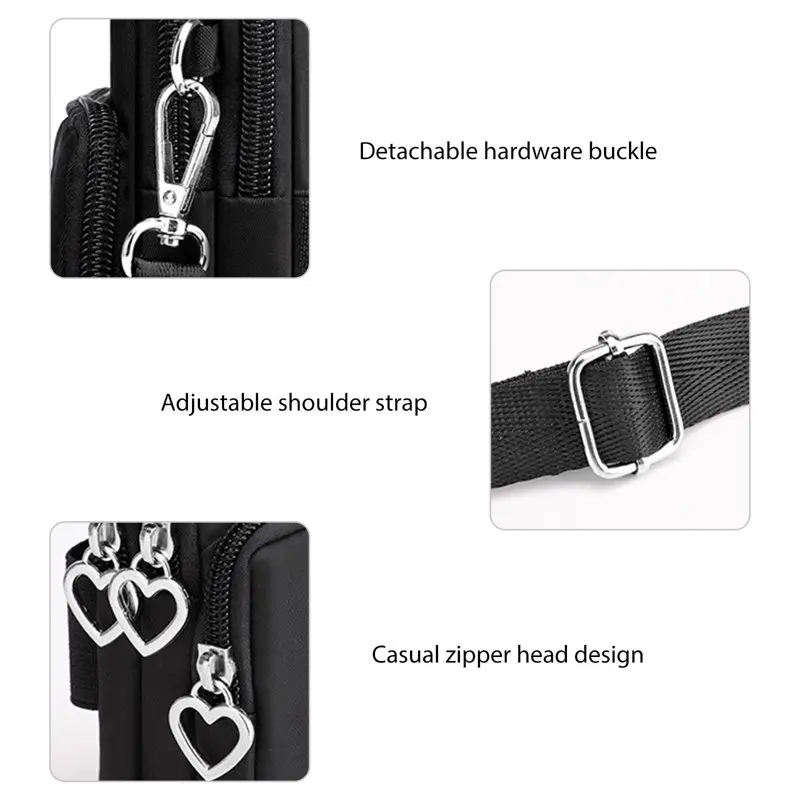 Nylon Waterproof Adjustable Crossbody Phone Purse Women Shoulder Bag with Credit Card Slots Strap Wristband Spo