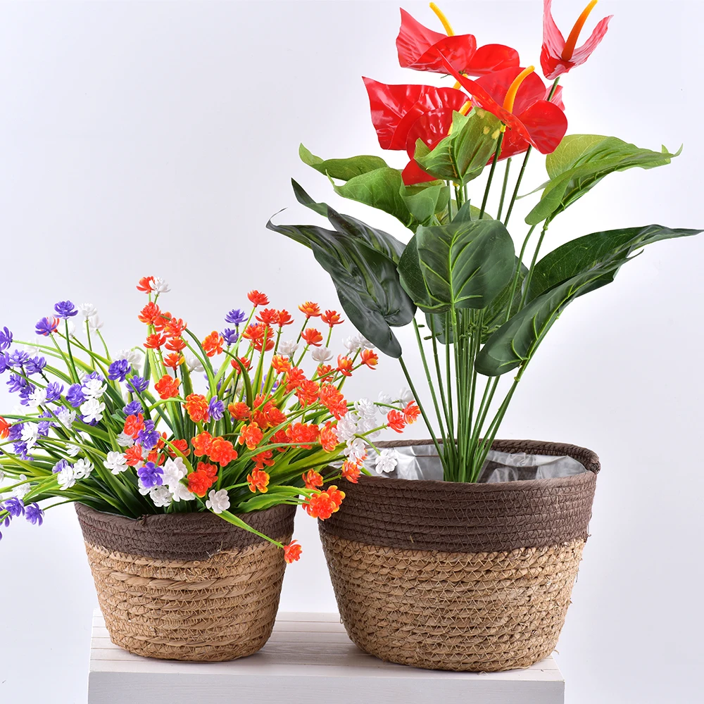 Nordic Handmade Straw Storage Basket Indoor Outdoor Flower Pot Plant Container Home Living Room Bedroom Decoration