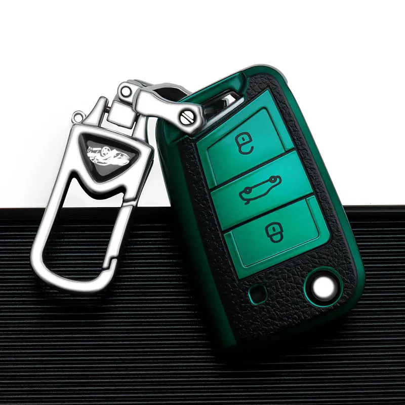 

Car Key Case Cover For Volkswagen VW Polo Golf 7 MK7 Tiguan passat For Skoda Octavia Kodiaq Karoq For Seat Ateca Leon Key Bag
