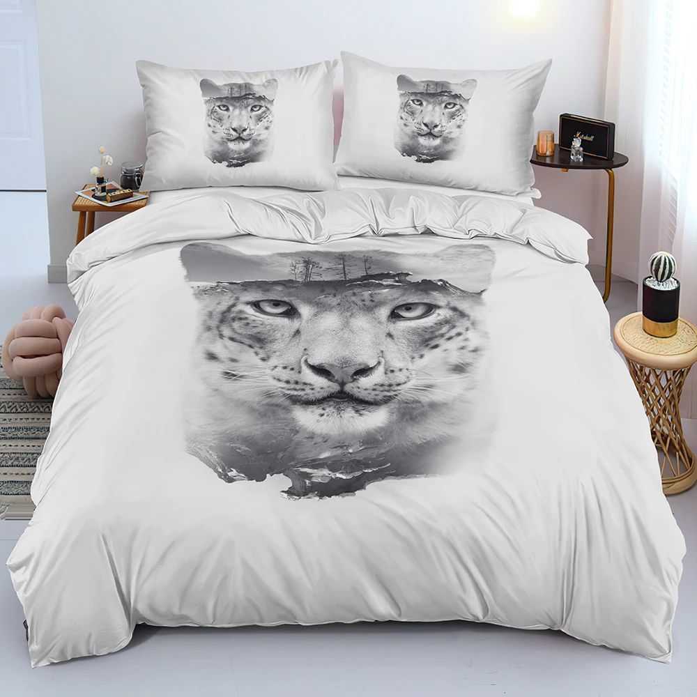 

3D Gray Beddings Design Animal Quilt Cover Sets Leopard Comforter Covers and Pillow Cases 160*200cm Full Twin Double King Size