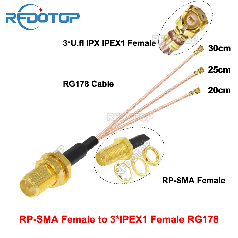 1 шт. RP-SMA гнездовой разъем для 3 × u.FL/MHF/IPX/IPEX-1 RG178 удлинитель кабеля косичка Wi-Fi