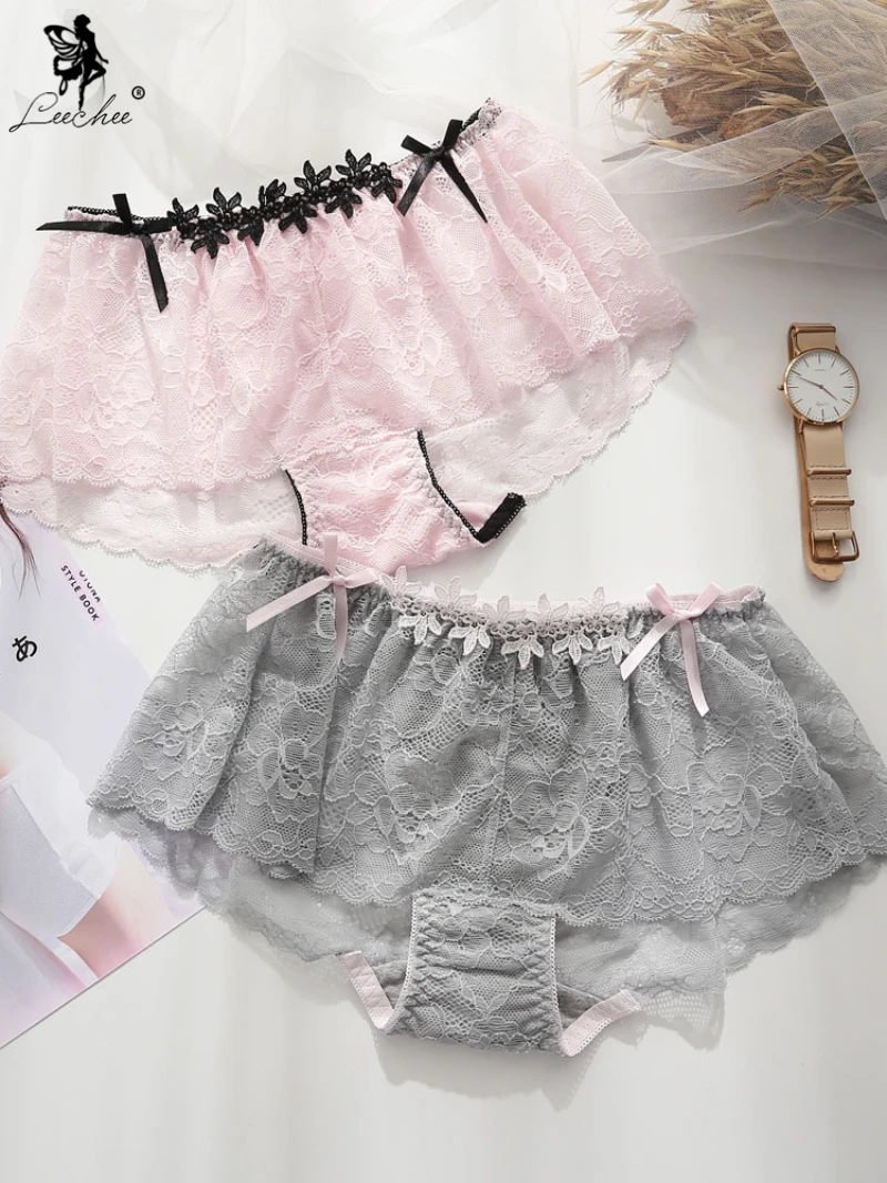 

Leechee Japanese Single Lace Milk Silk Beautiful Low-waisted Ladies Underwear Sexy Women Pure Cotton Lace Ultra-thin Girls