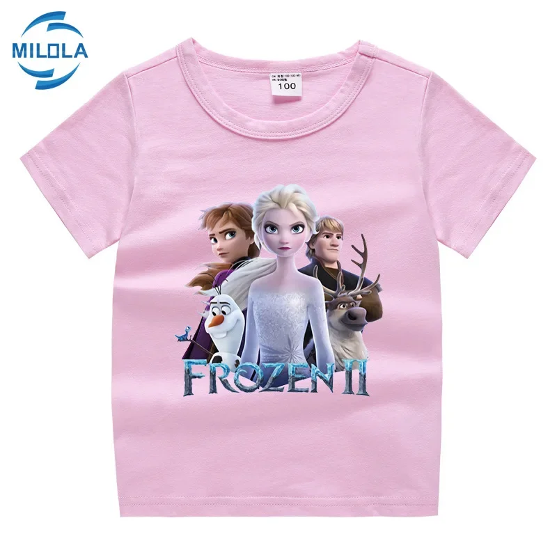Летняя футболка для девочек с мультяшным принтом Холодное сердце Анна Эльза