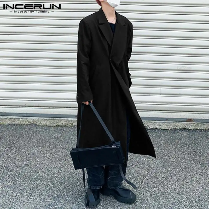 

Stylish New Men's Loose Comeforable Trench Solid All-match Simple Long Over-the-knee Lapel Coat Overcoat S-5XL INCERUN Tops 2022