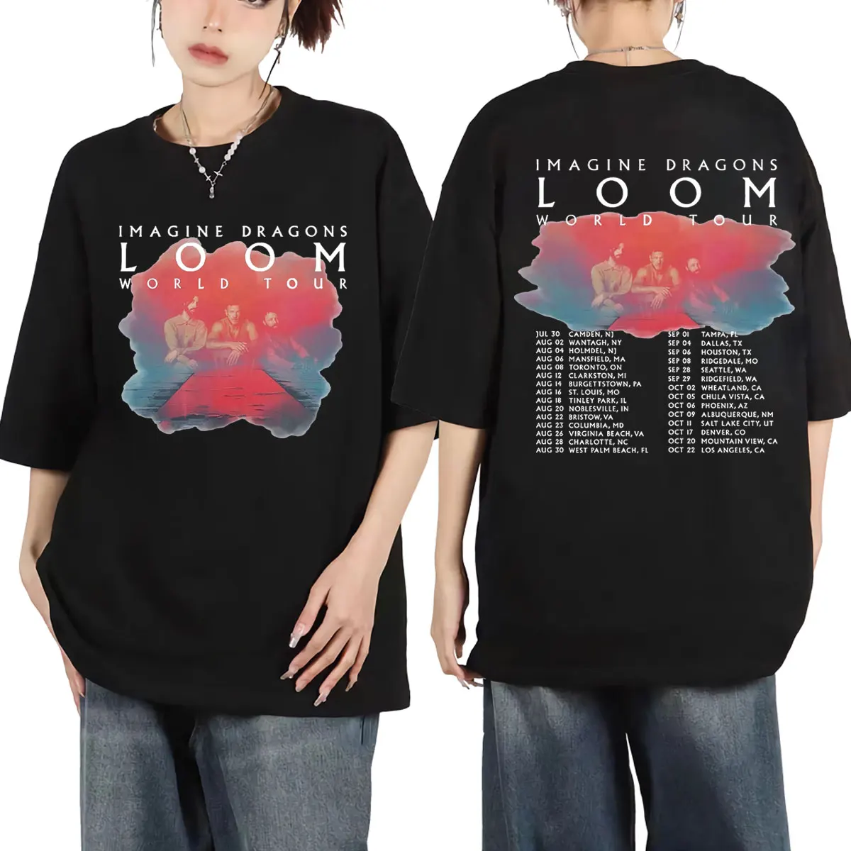Imagine Dragons World Tour двусторонние графические футболки Loom 2024 футболка для фанатов