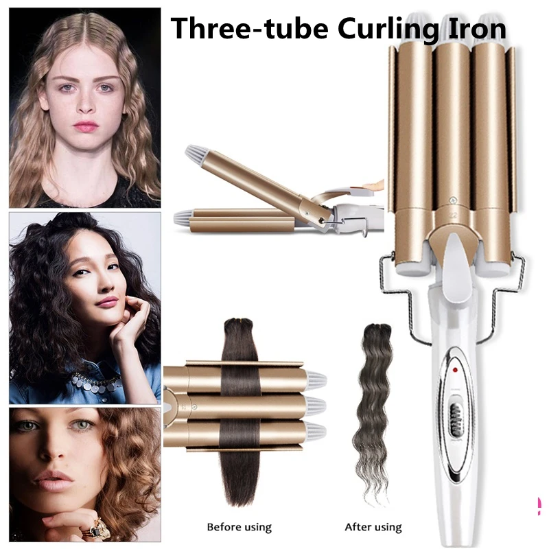 

Three-tube Curling Iron Hair Ceramic Triple Barrel Hair Styler Wand Waver Curlers Styling Tool with LCD Display for Women Salon