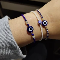 rinhoo new fashion handmade vintage rhinestone palm blue evil eye pendant link chain bracelet for women men good luck bracelet