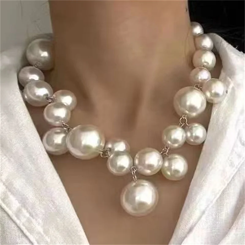 XIALUOKE Vintage Hyperbole Bead Pearls Necklace Collarbone Chain Women's Elegant Pendant Necklace Bride Jewelry