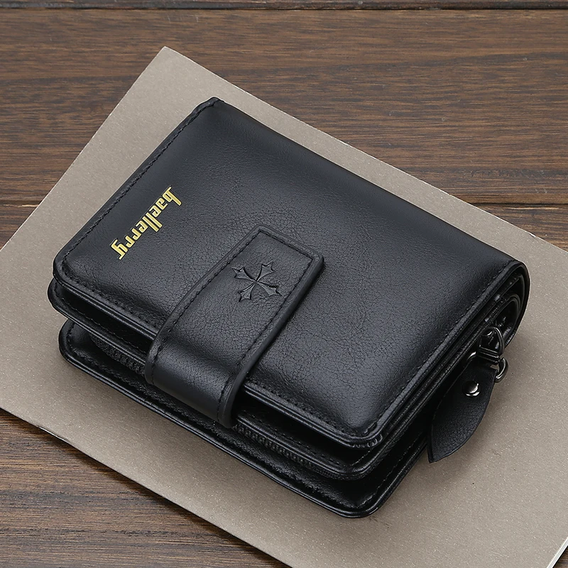 

New Business Men Wallets Zipper Card Holder High Quality Male Purse Black PU Leather Vintage Coin Holder Small Wallet for Men