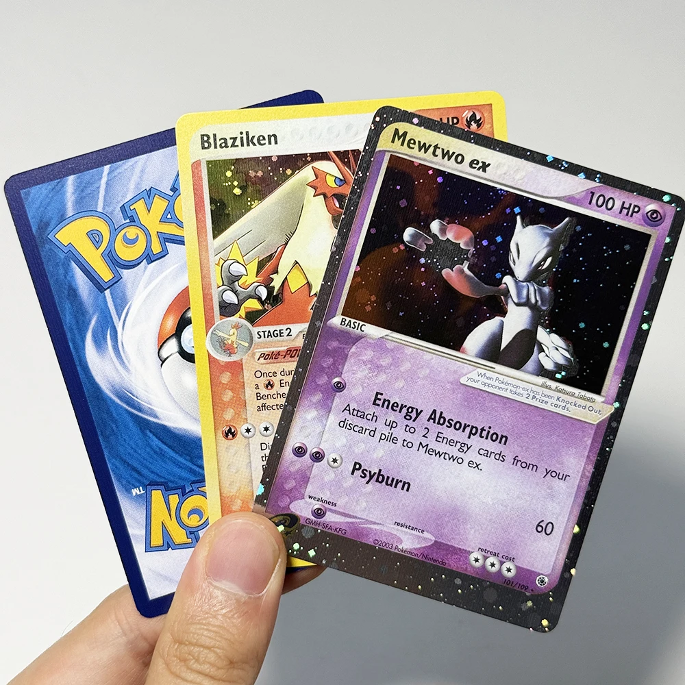 Фото Коллекционные карты PTCG Ruby & Sapphire Series PKM: Редкие фольгированные карты Blaziken (прокси-карты) # 3 Лапрас экз. # 99 Мьюту ex # 101 Scyther ex # 102 Снейсел ex # 103 №5