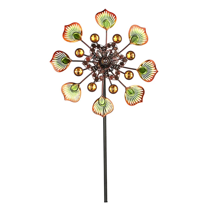 

Wrought Iron Metal Colorful Peacock Tail Windmill Hollow Wind Spinner for Indoor Outdoor Garden Yard Lawn Decoration Gift