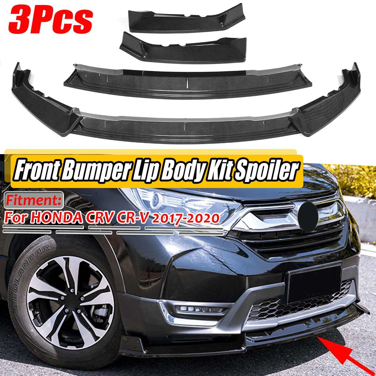 

3PCS Car Front Bumper Splitter Lip Spoiler Diffuser Protection Body Kit Cover Trim For Honda CRV For CR-V 2017 2018 2019 2020