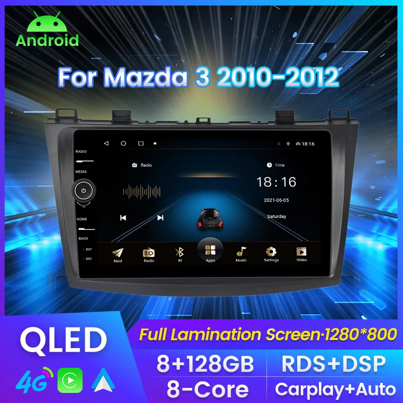 

MLOVELIN QLED 8G 128G Carplay android Auto Android11 For Mazda 3 2010 2011 2012 Car radio video player GPS RDS DSP 2din no dvd