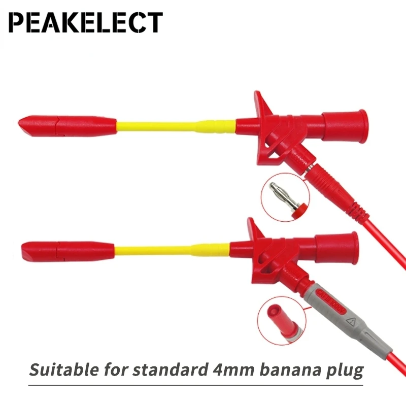 Peakelect P5005 2PCS Professional Piercing Needle Test Hook Clips Probe with 4mm Jack for Multimeter Electrical Testing 10A |