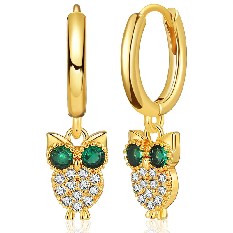

Owl Charms Clip Earrings 18K Gold Plated With Zircon Stones Brass Material Hoop Ear Jewelry Woman Girl Gift