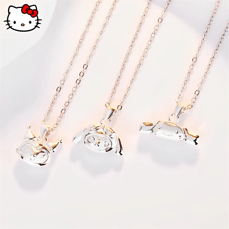 

New Kawaii Sanrio MyMelody Necklace Cinnamoroll KuromiCartoon Silver Plated Clavicle Chain Jewelry Girl Anime Couple Accessories