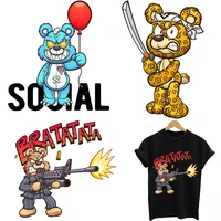 bratatata social bear patch iron on transfer for clothing thermoadhesive patches on clothes thermal stickers fusible patch badge