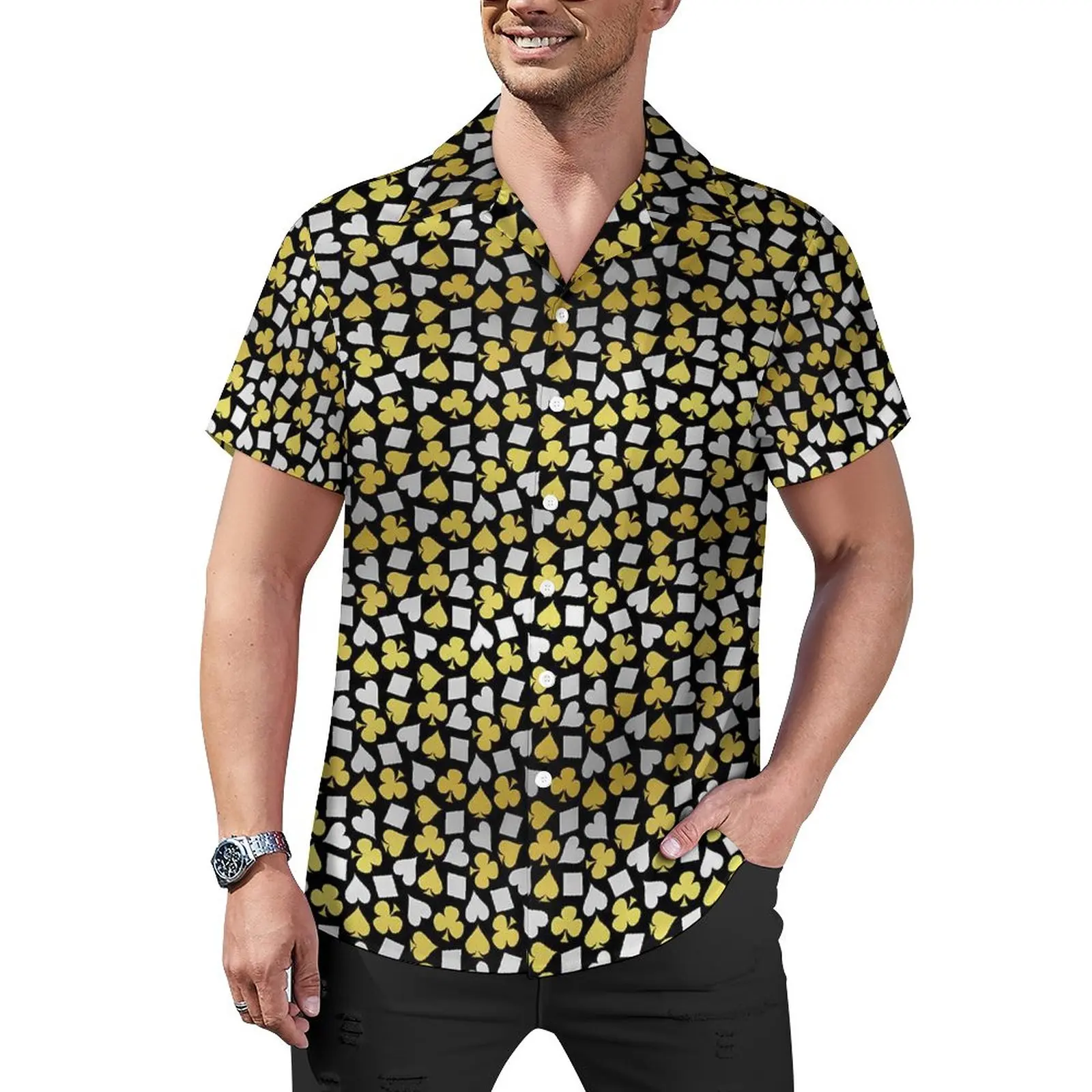 

Костюмы с картами для покера, повседневные рубашки, Vegas, казино, Пляжная рубашка, летние крутые блузы, мужские узоры, 3XL, 4XL