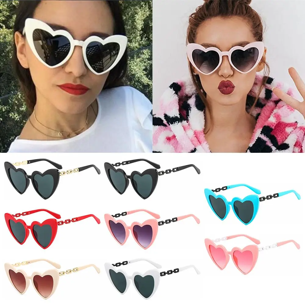 

Trendy Cosplay Metal Chain Temples Party Heart-Shaped Sunglasses Heart Sunglasses Love Heart Women Shades