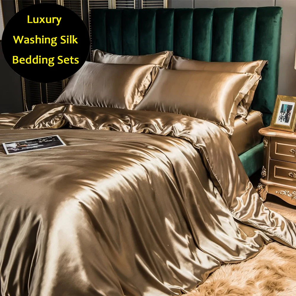 

Mulberry Washed Silk Bedding Set Silky High-end Queen Size Duvet Cover Set with Fitted Sheet Luxury Bedding Sets King Bed Set