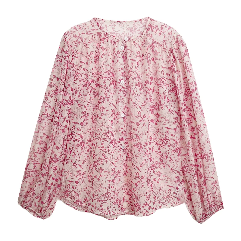 

Однобортный свободный тонкий фонарик в розовом цвете с круглым вырезом