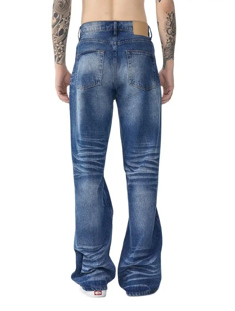 Men's 2022 autumn and winter new fashion brand street personality twisted straight washed denim flared high street trousers