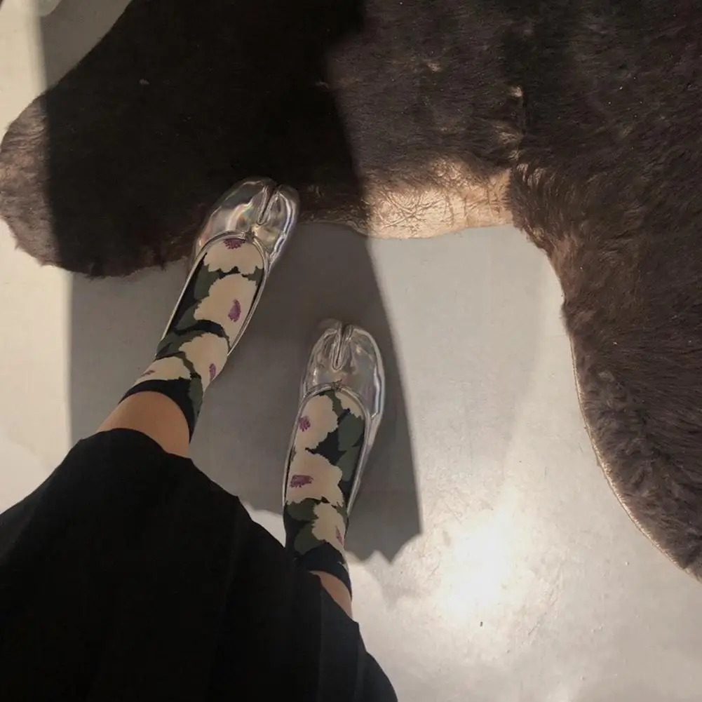 

Носки женские и мужские двухцветные в японском стиле, носки средней длины с рисунком Tabi, дезодорант, Симпатичные носки-трубы с рисунком, L4A4