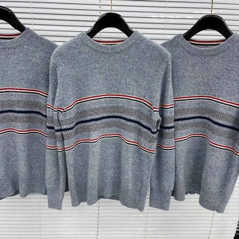 TB THOM Knitted Sweaters Women Casual V Neck Striped Retro Pullover Autumn-winter Retro Jumper Harajuku Slim Loose Men Sweater