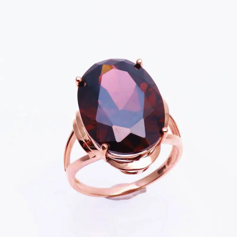 

18K Russia 585 Purple Gold Inlaid Smoky Stone Ring Luxury Gold Rose Gold Female Ring