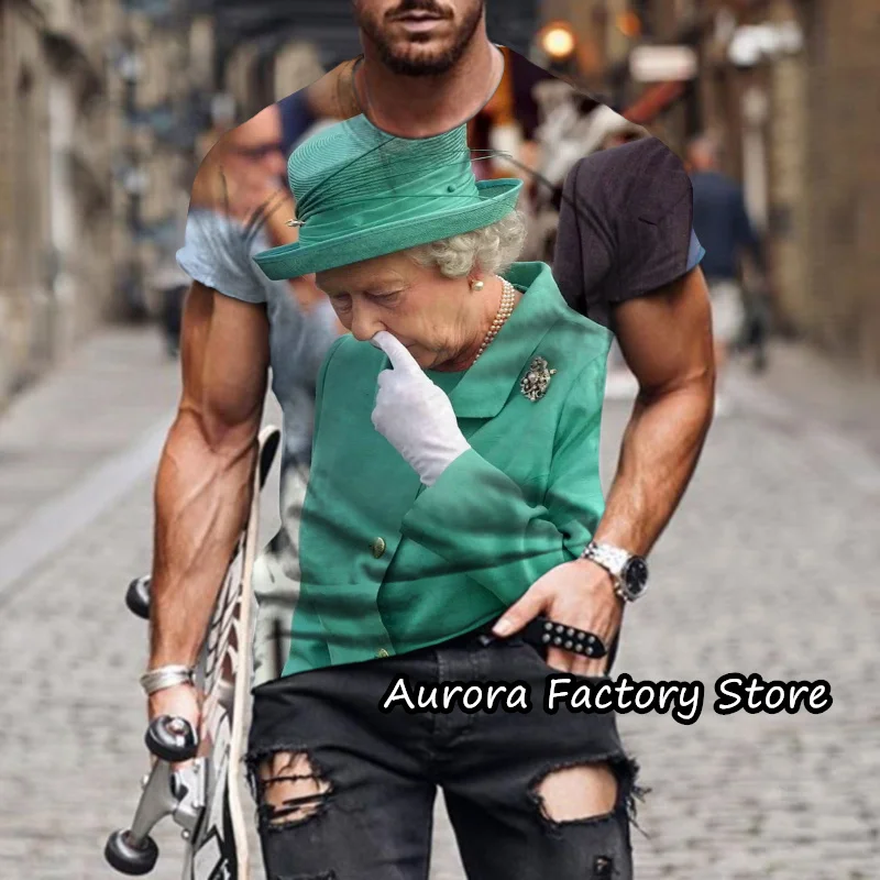 

Queen Elizabe Commemorative T-Shirt Men's Summer Short Sleeve Fashion Clothing British Royal Family Print Tops Tees