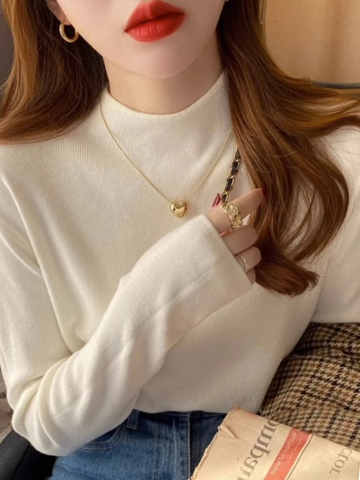 Нижняя рубашка с высоким воротником женская осенне-зимняя в стиле вестерн